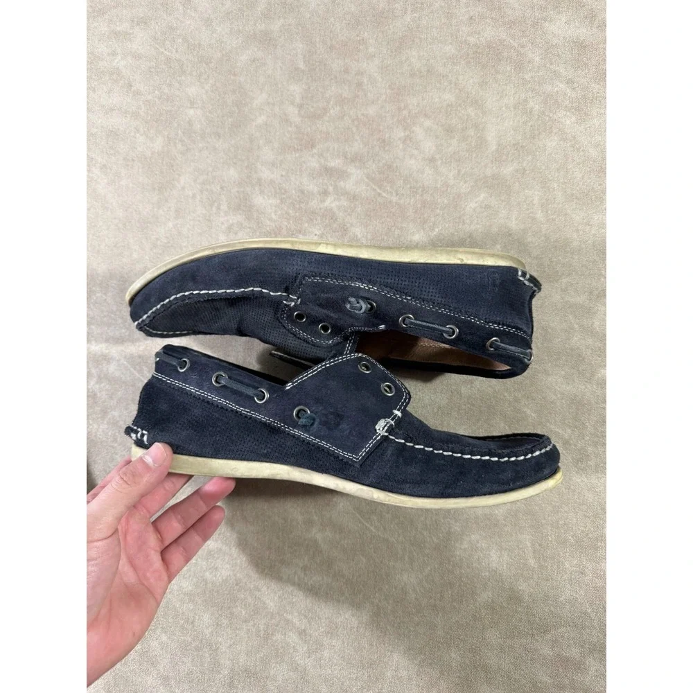 John Varvatos Mens Laceless Suede‎ Printed Round Toe Slip On Blue Boat Shoes 8M